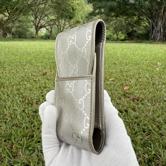 Gucci Silver GG Imprime Canvas Cigarette Case Authentic Lipstick Card Holder - Picture 5 of 13